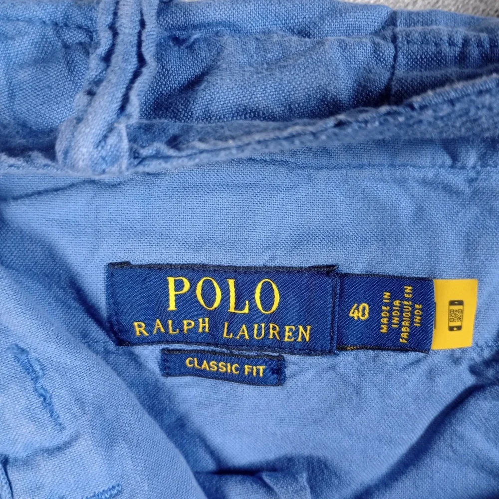 Polo Ralph Lauren Shorts Mens 40 Blue Linen Cotton Classic Fit Nautical Summer